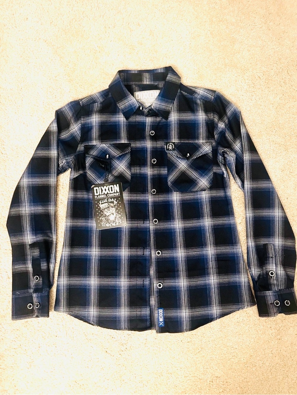 DIXXON Suicidal Tendencies womens Black & White Plaid Button-Down Flannel Shirt